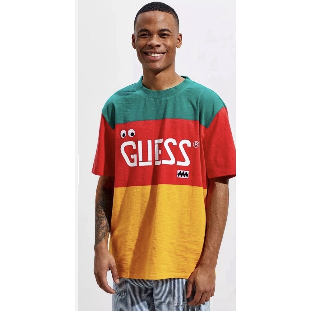 Guess‎ x J Balvin T-Shirt Mens Medium Multi Color Good Vibras Colorblock Tee